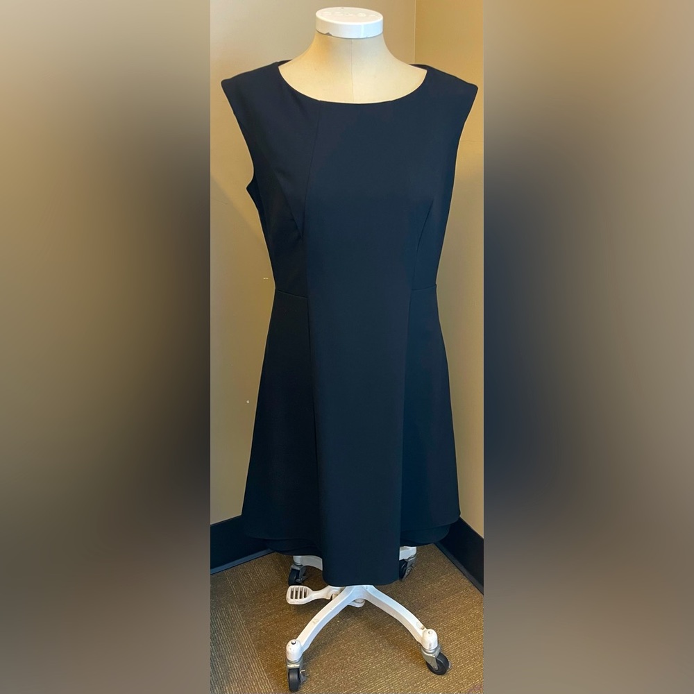 Calvin Klein Black Fit Flare knee length round neckline work dress - size 12